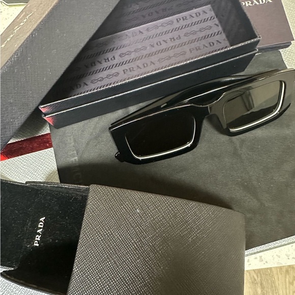 Prada Black and White Rectangular Sunglasses - Picture 1 of 5
